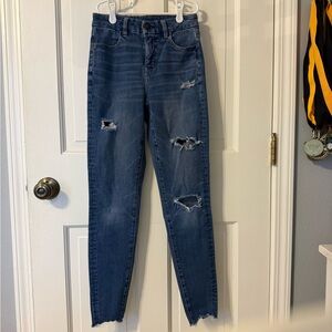 American Eagle Outfitters Ripped Skinny Jeans in Dark Blue